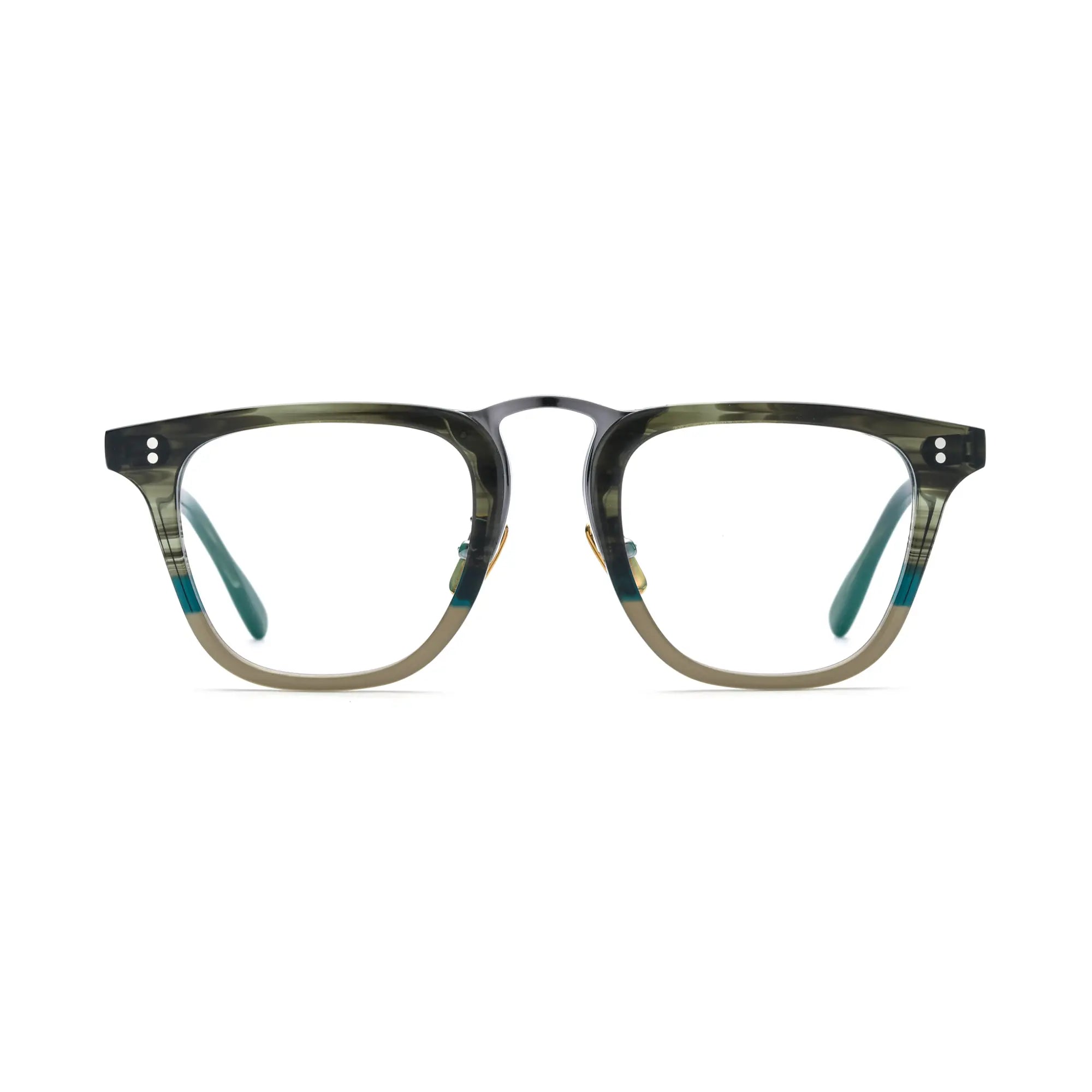 VoyueLens™ Olive Striped Artisan Acetate Square Eyewear – Front View – SKU VL19214-OS